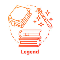 Legend red gradient concept icon. Storytelling idea thin line illustration. Fables, fiction, myths with magic literature elements. Fairy tales, fantasy books. Vector isolated outline drawing