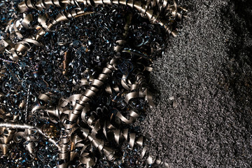 Metal shavings close up view