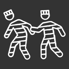 Prison rape chalk icon. Jailbreak of criminals. Abuse, violent behavior of prisoners. Sexual harassment in jail. Victim of assault. Escaping prison. Isolated vector chalkboard illustration