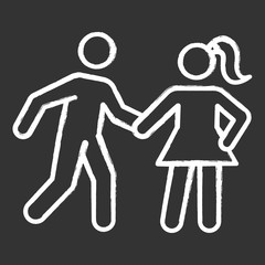 Fototapeta premium Date rape chalk icon. Women abuse, violent behavior. Sexual harassment of young females. Victim of assault. Sexual activity without consent. Isolated vector chalkboard illustration