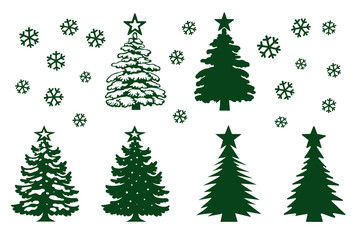 Christmas tree template set green silhouette