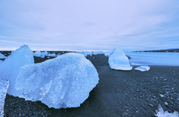 Icebergs at night in Jokulsarlon Lagoon, Iceland