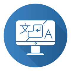 Obraz premium Language translation service flat design long shadow glyph icon. Desktop online dictionary. Instant machine translator application. Vector silhouette illustration