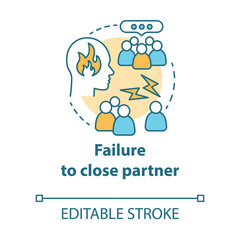 Failure to close partner concept icon. Partner complains about you friends. Influence of public opinion on relationships idea thin line illustration. Vector isolated outline drawing. Editable stroke