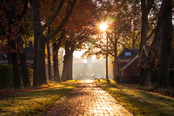 Autumn colors in a lane to an old estate in Slochteren. Groningen, the Netherlands.