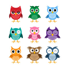 Owl cartoon vector collection, isolated background