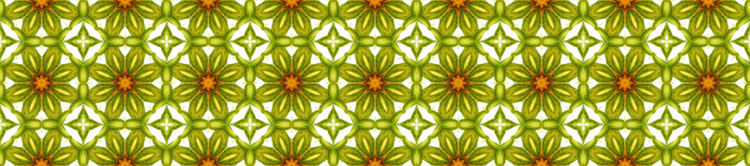 Antique portuguese tiles. Yellow and green Azulejos ceramic. Spanish pottery. Sicily italian majolica. Vintage ethnic background . Mediterranean watercolor seamless wallpaper. Moroccan ornaments .