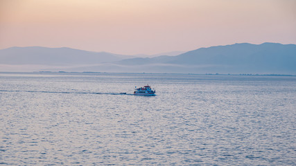 small boat sailing at Aegean sea Greece