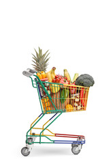 Studio shot of a little shopping cart full of healthy food products