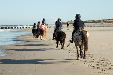 Gruppe von Reitern am Strand