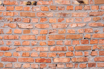 old red brick falling apart wall texture background