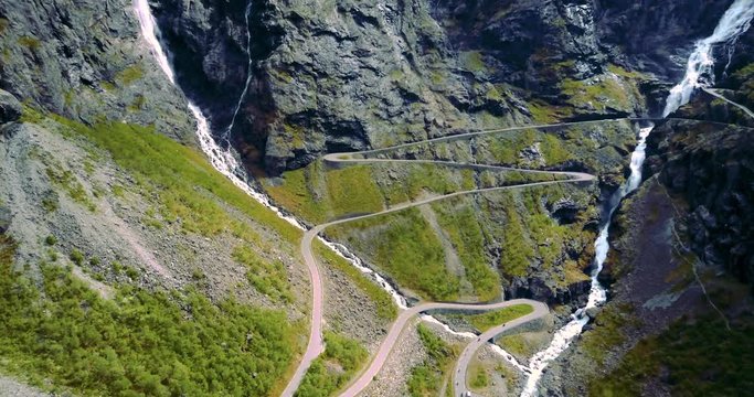 Trollstigen road in Norway from above