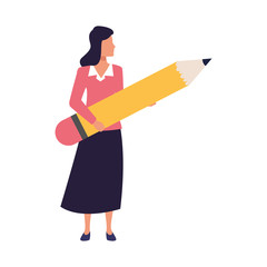 Avatar woman holding a big pencil, flat design