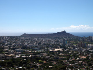 Aerial of city of Honolulu from Diamond Head to Manoa