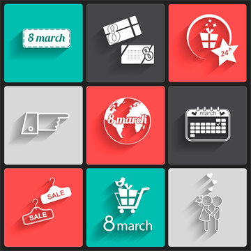 Holiday icons on colorful squares.