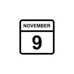 calendar - November 9 icon illustration isolated vector sign symbol