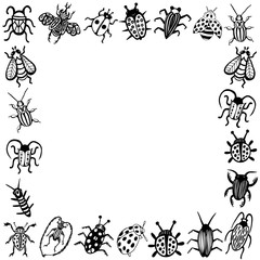 Hand drawn vector beetles set. Black and white insects for design, icons, logo or print. Drawn with dots.