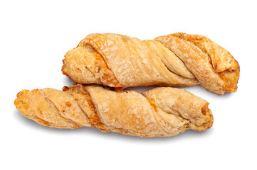 Cheese bread. Bread rolls warm warm homemade baked bread with cheese on a white background.