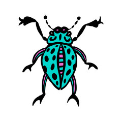 Hand drawn vector beetles set. Black and white insects for design, icons, logo or print. Drawn with dots.