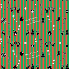 Seamless pattern with winter elements on striped background.Vector illustration.