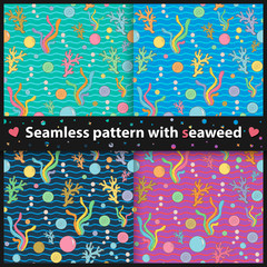 Fototapeta na wymiar Seamless pattern with seaweed