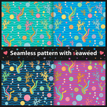 Seamless pattern with seaweed