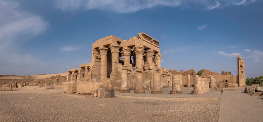 Panoramic view of the temple of Kom Ombo in Upper Egypt, dedicated to the crocodile god Sobek and Haroeris, Egypt