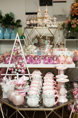 Shop decor. Beautiful dishes, statues and other trinkets.