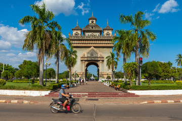 Patuxai Gate in the Thannon Lanxing area of Vientiane,Laos