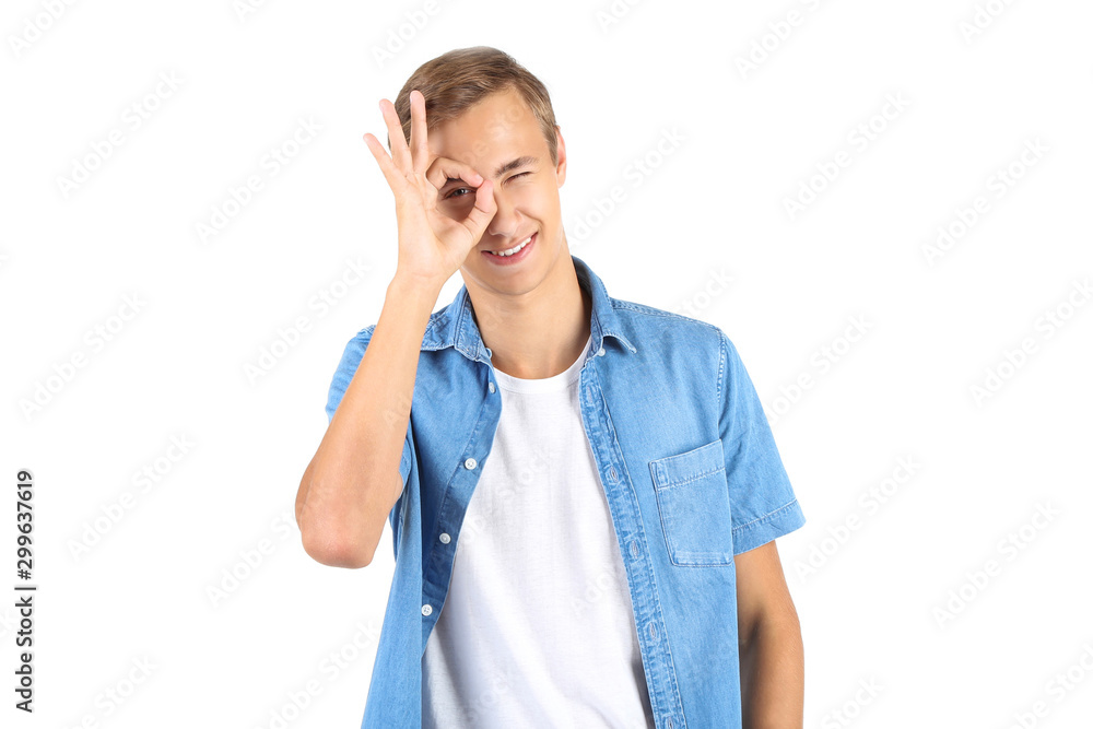 Sticker Portrait of young man isolated on white background