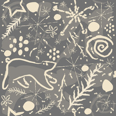 Cute Pattern with abstract stars, doodles, snow, melody note, rays, etc.