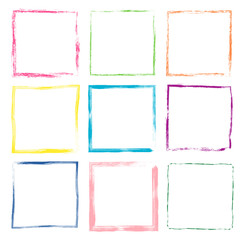 Colorful hand drawn vector set with cute grunge square frames and borders for kids products - 299639023