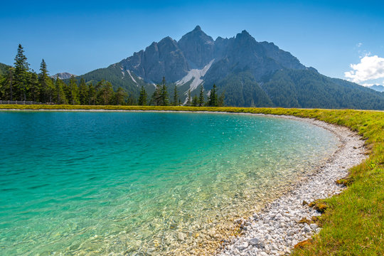 One of the man made lakes near Serles Park next to the mountain station, Mieders, Austria.