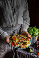 Plate with pasta.