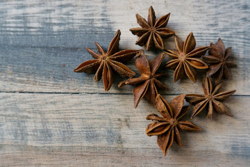 star anise on wooden background
