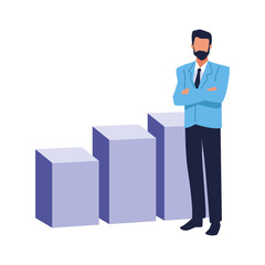 avatar businessman and graphic bar chart, colorful design