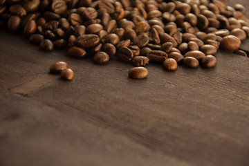 Coffee beans on a wood table