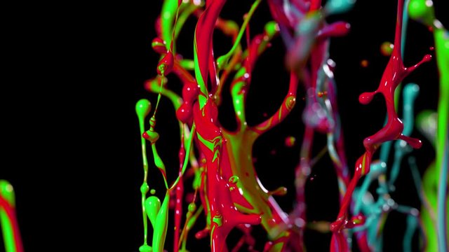 Super slow motion of dancing colours shapes isolated on black background. Filmed on professional high speed cinema camera, 1000fps.