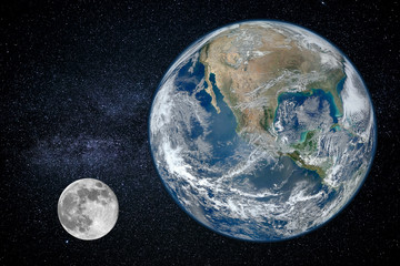 Earth and moon - size of planets, view from space (Elements of this image furnished by NASA)