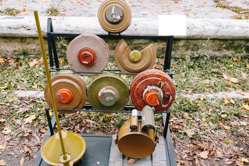 Anti-tank mines in the open air.
