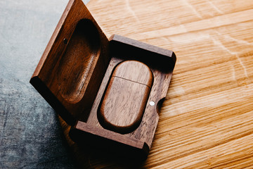 Wooden usb flash drive in a box of solid wood. Handwork.