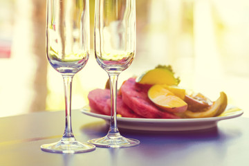 Champagne flute glasses, holiday luxury lifestyle