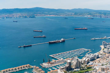 Top view of the ocean, ships, coastline and city. Very beautiful!