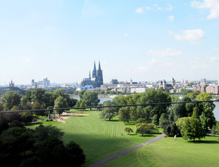 View from the Rhine park of Cologne to the cathedral