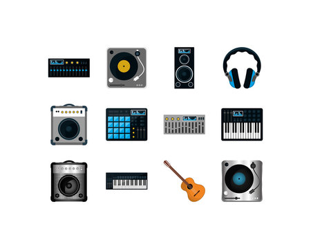 Variety music and sound icon set pack vector design