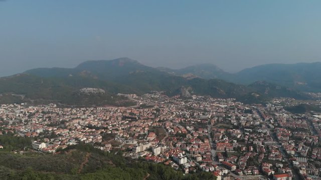 Marmaris / Turkey. Flying a quadcopter high above the city