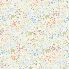 Bicycle seamless pattern.Travel around the world