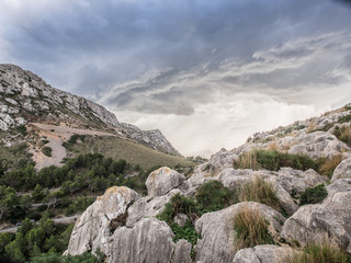 Fototapeta na wymiar Mountain landscape with clouds in Mallorca, Spain