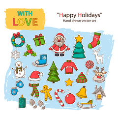 Vector Happy New Year and Merry Christmas set