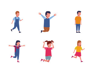 set of avatar kids having fun icon, flat design